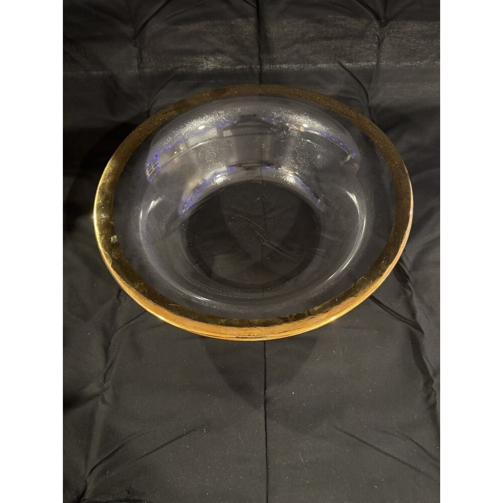 Elegant Vintage Clear Glass Bowl with Gold Rim